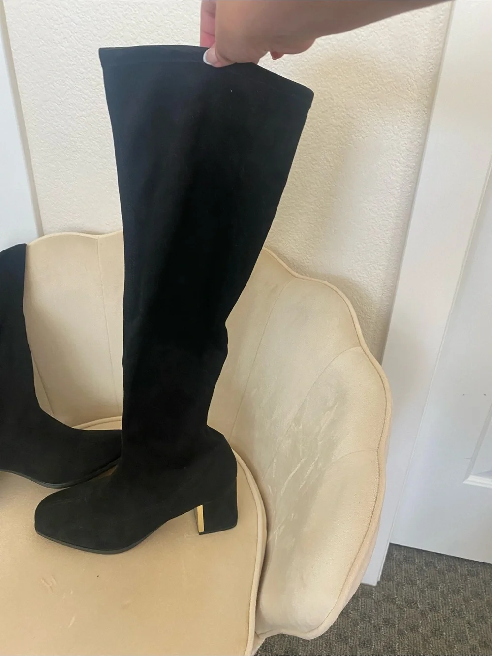 Alfani Black Over-the-Knee Block Heel Boots with Gold Accent